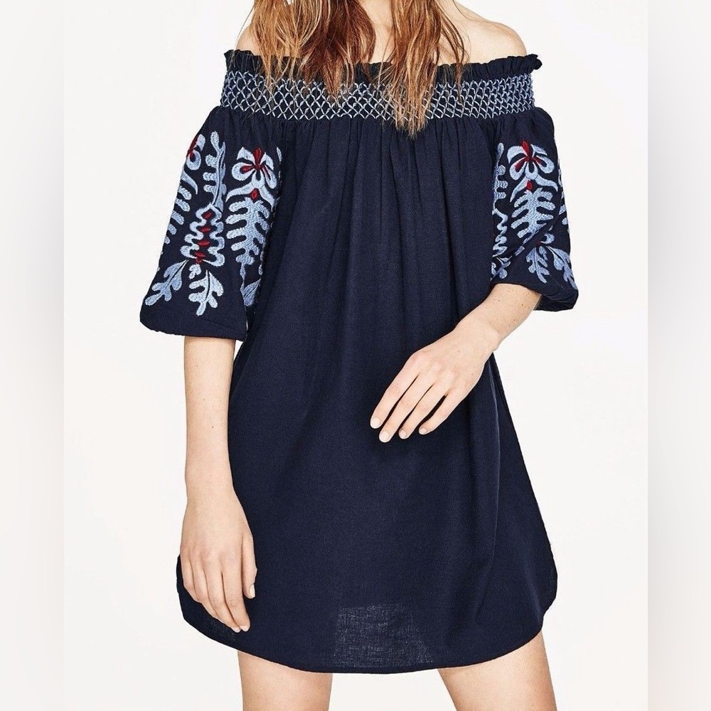 Embroidered Off the shoulder Denim Dress